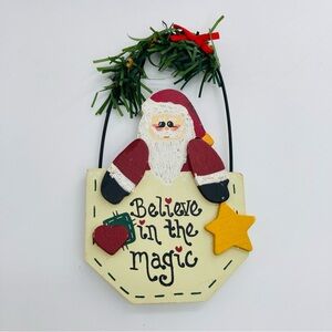 Believe in the Magic Santa Wood Christmas Ornament Wall Hanger Decor